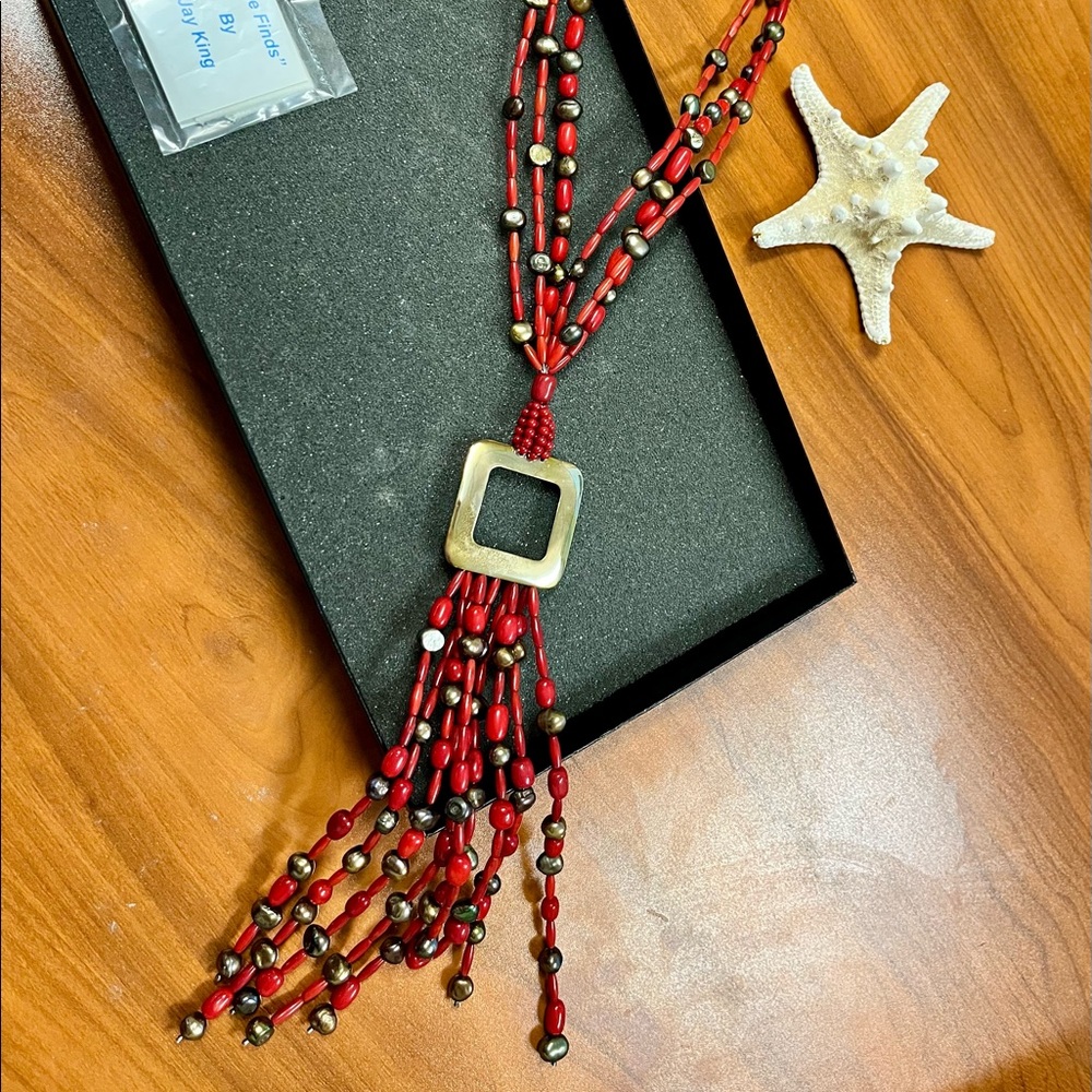 Red Coral beaded w Gold plated buckle Necklace. Mine Finds by Jay King